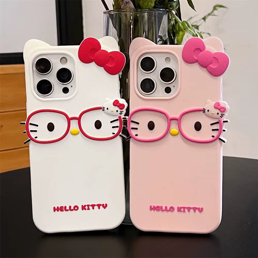 INS Cute Glasses Simple Lovely Hello Kitty Phone Case for Iphone 16 15 14 13 12 11 Pro Max XR XS MAX 16 plus Case Back Cover