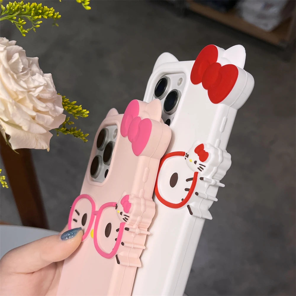 INS Cute Glasses Simple Lovely Hello Kitty Phone Case for Iphone 16 15 14 13 12 11 Pro Max XR XS MAX 16 plus Case Back Cover