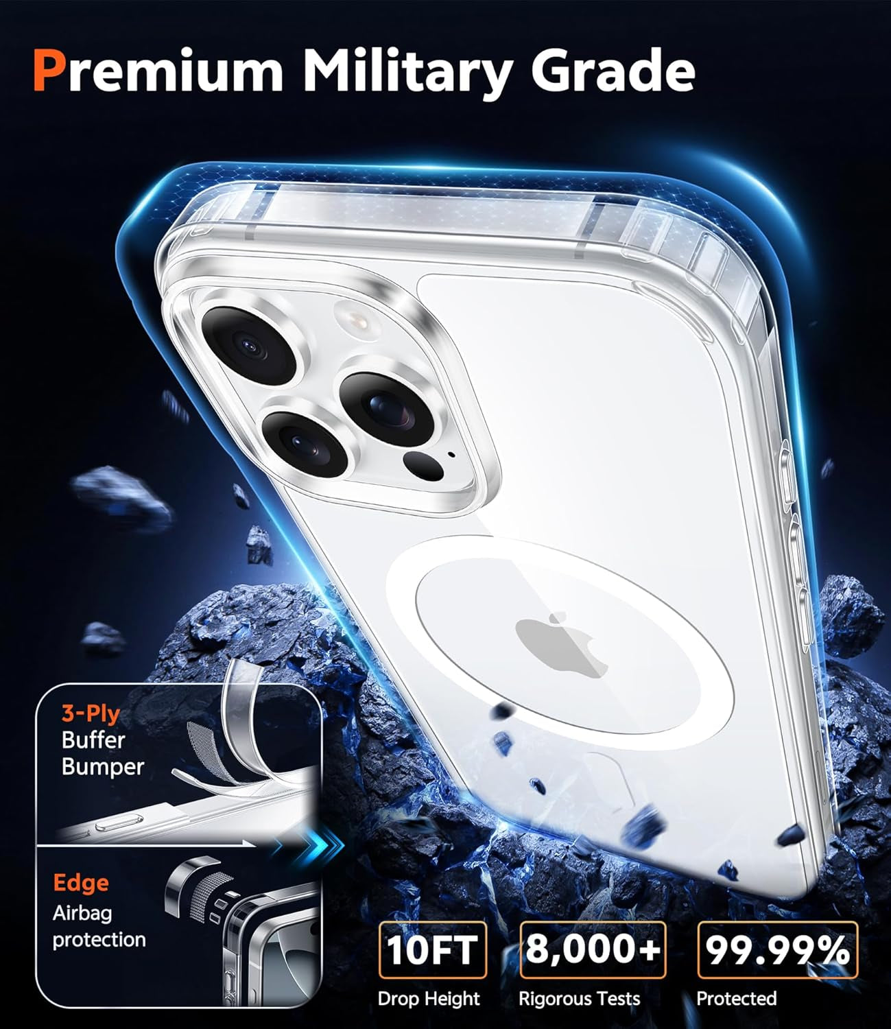 for Iphone 16 Pro-Max Case: Clear Magnetic Phone Cases with Screen Protector Compatible with Magsafe Slim anti Yellowing Rugged Shockproof Protective Transparent Cell Cover (A-Clear)