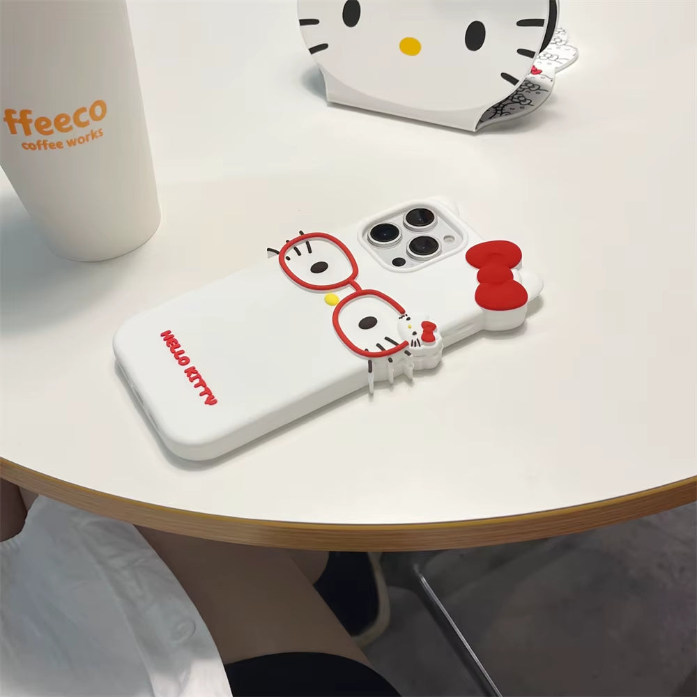 INS Cute Glasses Simple Lovely Hello Kitty Phone Case for Iphone 16 15 14 13 12 11 Pro Max XR XS MAX 16 plus Case Back Cover