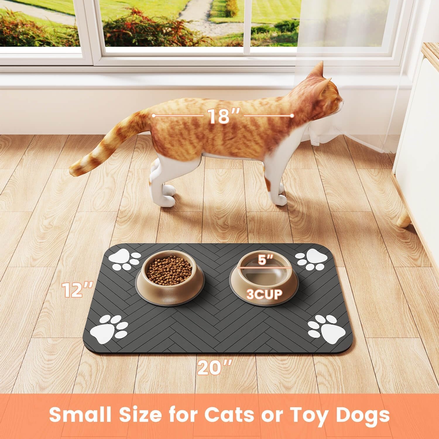 Pet Feeding Mat-Absorbent Pet Placemat for Food and Water Bowl, with Waterproof Rubber Backing, Quick Dry Water Dispenser Mat for Dog and Cat (20"X12", Striped Dark Gray)