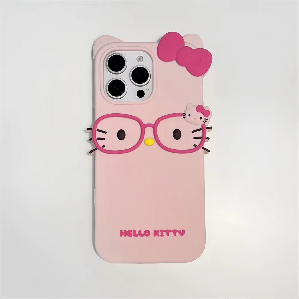 INS Cute Glasses Simple Lovely Hello Kitty Phone Case for Iphone 16 15 14 13 12 11 Pro Max XR XS MAX 16 plus Case Back Cover