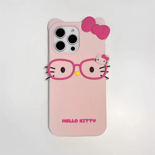 INS Cute Glasses Simple Lovely Hello Kitty Phone Case for Iphone 16 15 14 13 12 11 Pro Max XR XS MAX 16 plus Case Back Cover