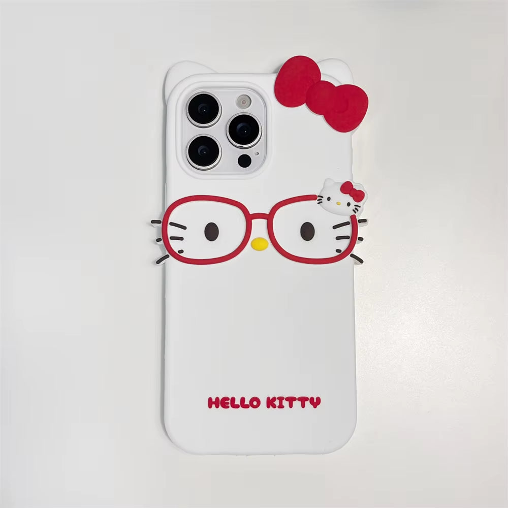 INS Cute Glasses Simple Lovely Hello Kitty Phone Case for Iphone 16 15 14 13 12 11 Pro Max XR XS MAX 16 plus Case Back Cover