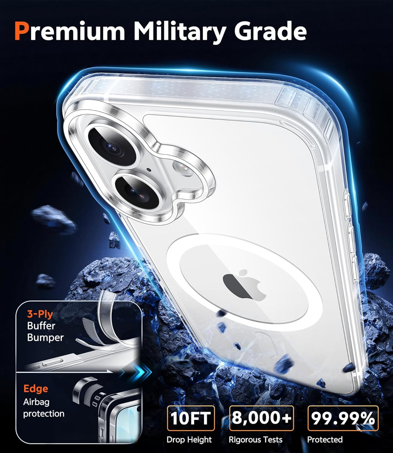 for Iphone 17 Case Clear: Magnetic Phone Cases with Screen Protector Drop Proof Compatible with Magsafe Slim anti Yellowing Rugged Shockproof Protective Transparent Cell Cover (A-Clear)