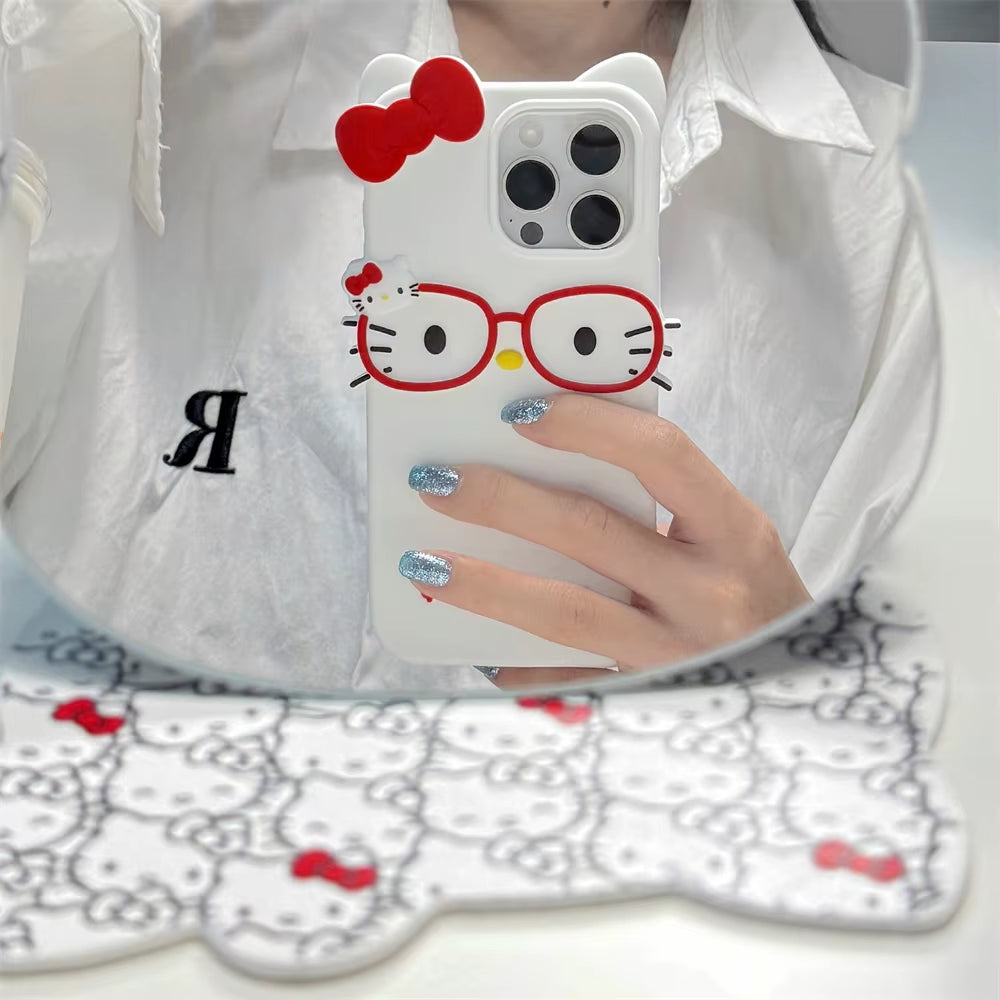 INS Cute Glasses Simple Lovely Hello Kitty Phone Case for Iphone 16 15 14 13 12 11 Pro Max XR XS MAX 16 plus Case Back Cover