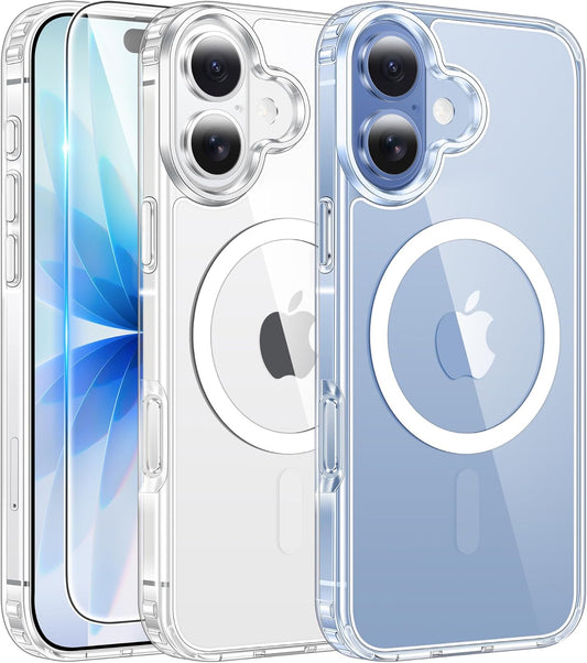 for Iphone 17 Case Clear: Magnetic Phone Cases with Screen Protector Drop Proof Compatible with Magsafe Slim anti Yellowing Rugged Shockproof Protective Transparent Cell Cover (A-Clear)
